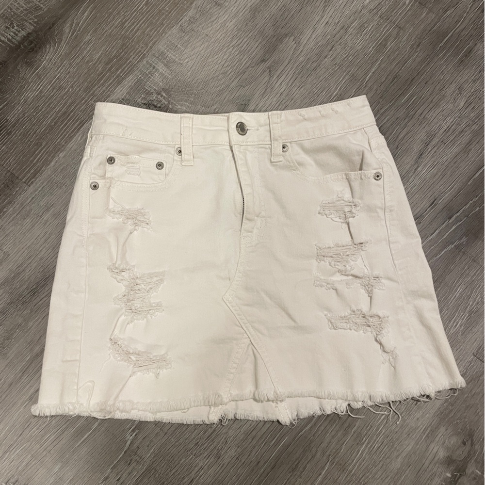 White denim mini skirt